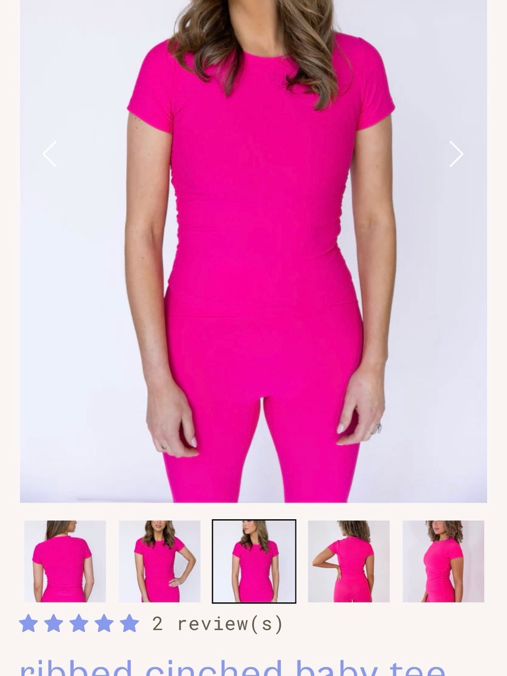 Ribbed Cinched Baby Tee - Hot Pink - Medium